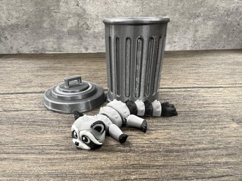 Munnygrubbers Articulating Raccoon Fidget Toy with Trash Can - 3D Printed Poseable Desk Toy