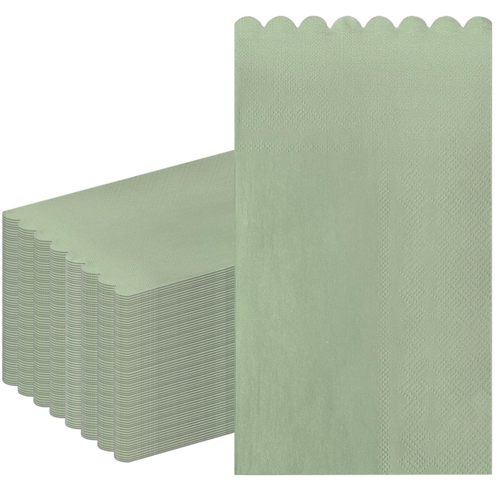 Muplaya 100-Pack Sage Green Scalloped Edge Paper Napkins – 2-Ply Disposable Dinner Napkins for Weddings, Parties, and Everyday Use