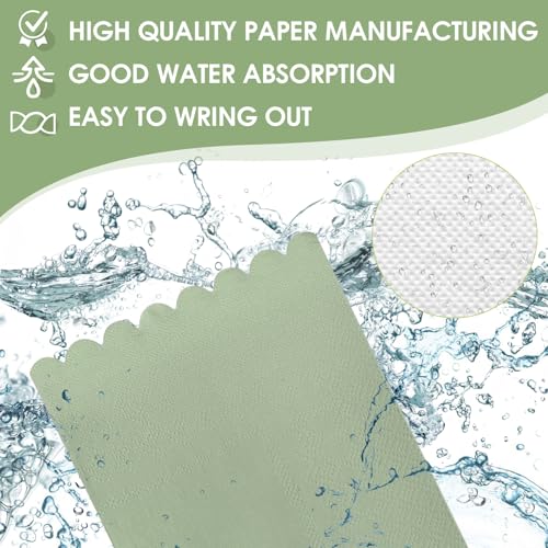 Muplaya 100-Pack Sage Green Scalloped Edge Paper Napkins – 2-Ply Disposable Dinner Napkins for Weddings, Parties, and Everyday Use