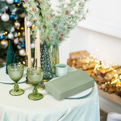 Muplaya 100-Pack Sage Green Scalloped Edge Paper Napkins – 2-Ply Disposable Dinner Napkins for Weddings, Parties, and Everyday Use