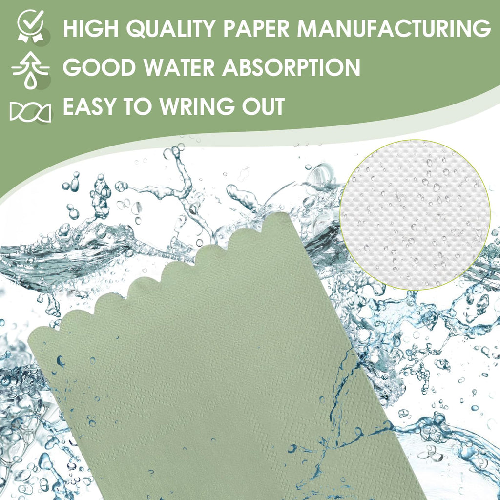Muplaya 100-Pack Sage Green Scalloped Edge Paper Napkins – 2-Ply Disposable Dinner Napkins for Weddings, Parties, and Everyday Use