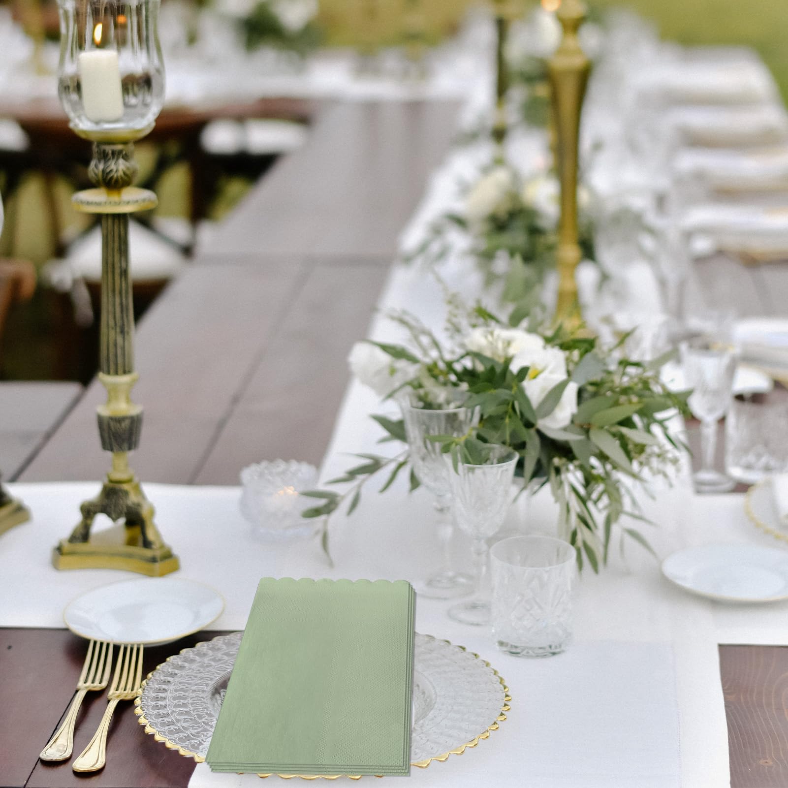 Muplaya 100-Pack Sage Green Scalloped Edge Paper Napkins – 2-Ply Disposable Dinner Napkins for Weddings, Parties, and Everyday Use
