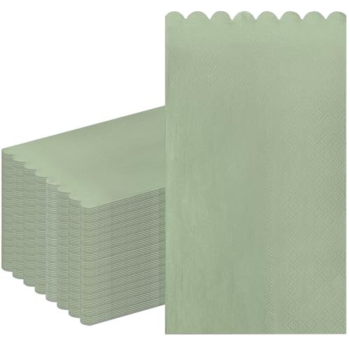Muplaya 100-Pack Sage Green Scalloped Edge Paper Napkins – 2-Ply Disposable Dinner Napkins for Weddings, Parties, and Everyday Use