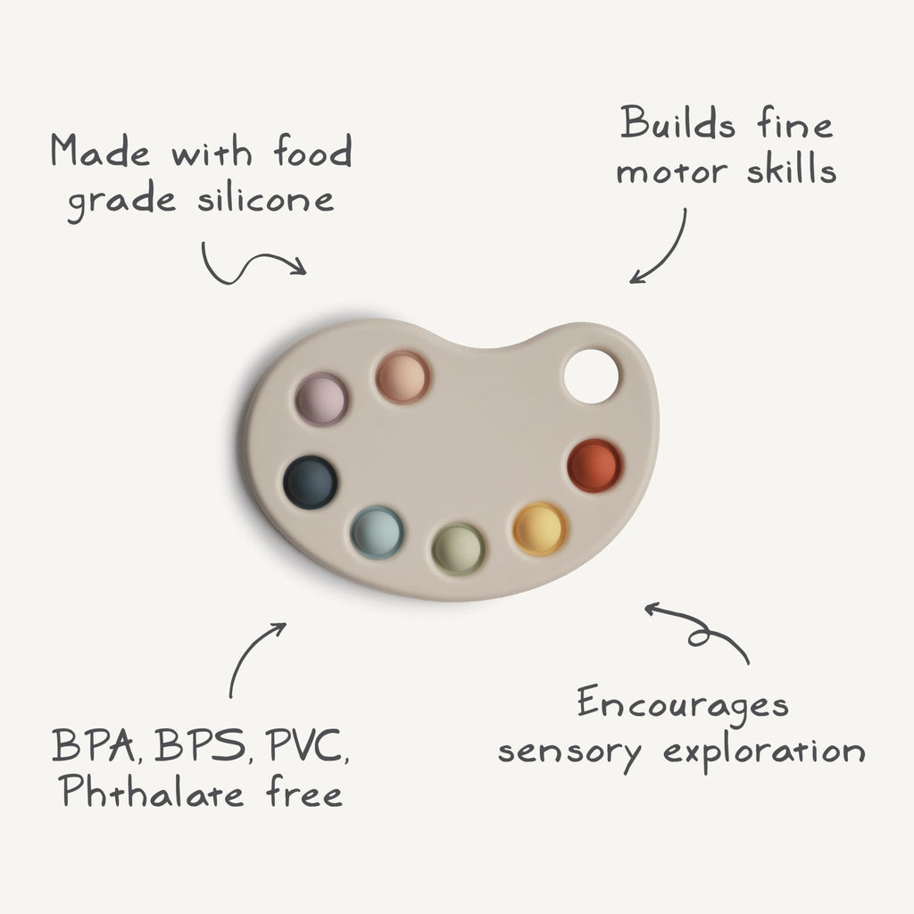 mushie Paint Palette Press Toy – Soft Silicone Pop Fidget for Baby Sensory Play