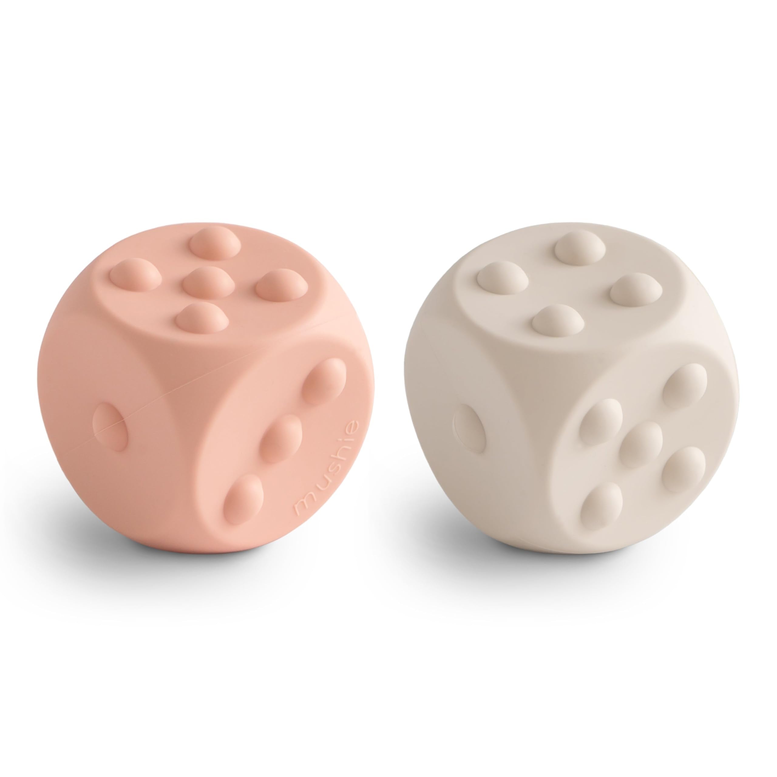 Mushie Silicone Dice Press Toy for Sensory Play – Blush/Shifting Sand, 10+ Months