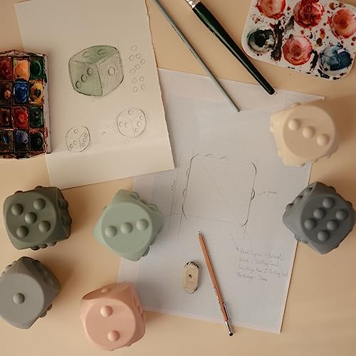 Mushie Silicone Dice Press Toy for Sensory Play – Blush/Shifting Sand, 10+ Months