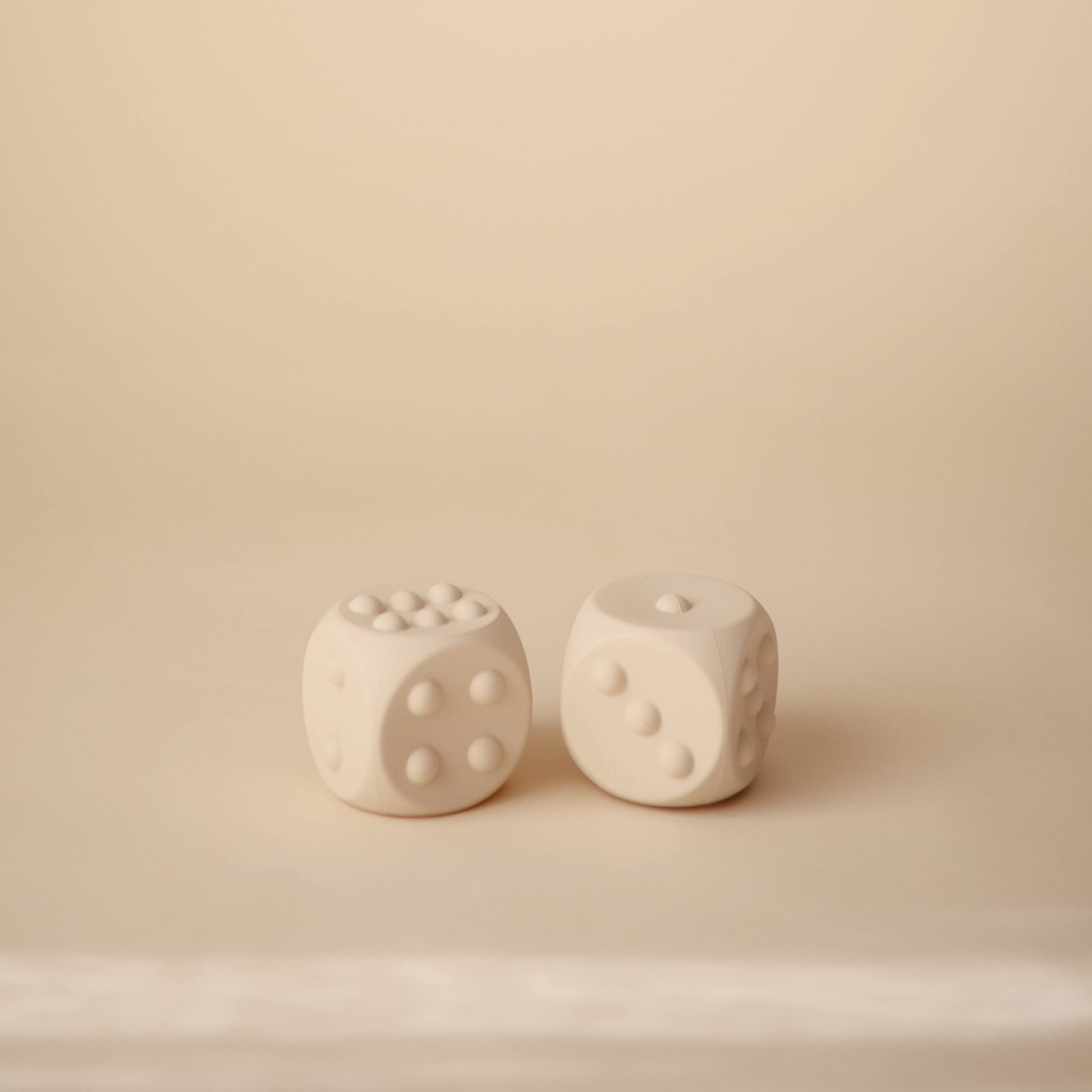 Mushie Silicone Dice Press Toy for Sensory Play – Blush/Shifting Sand, 10+ Months