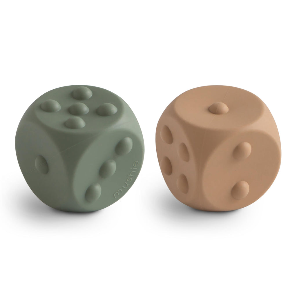 Mushie Silicone Dice Press Toy – Two Poppable Dice for Sensory and STEM Learning (Dried Thyme/Natural)