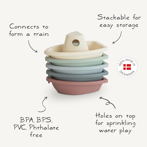 mushie Stackable Bath Boats (Petal) – Set of 5 Floating Bath Toys for Toddlers, BPA-Free, Made in Denmark