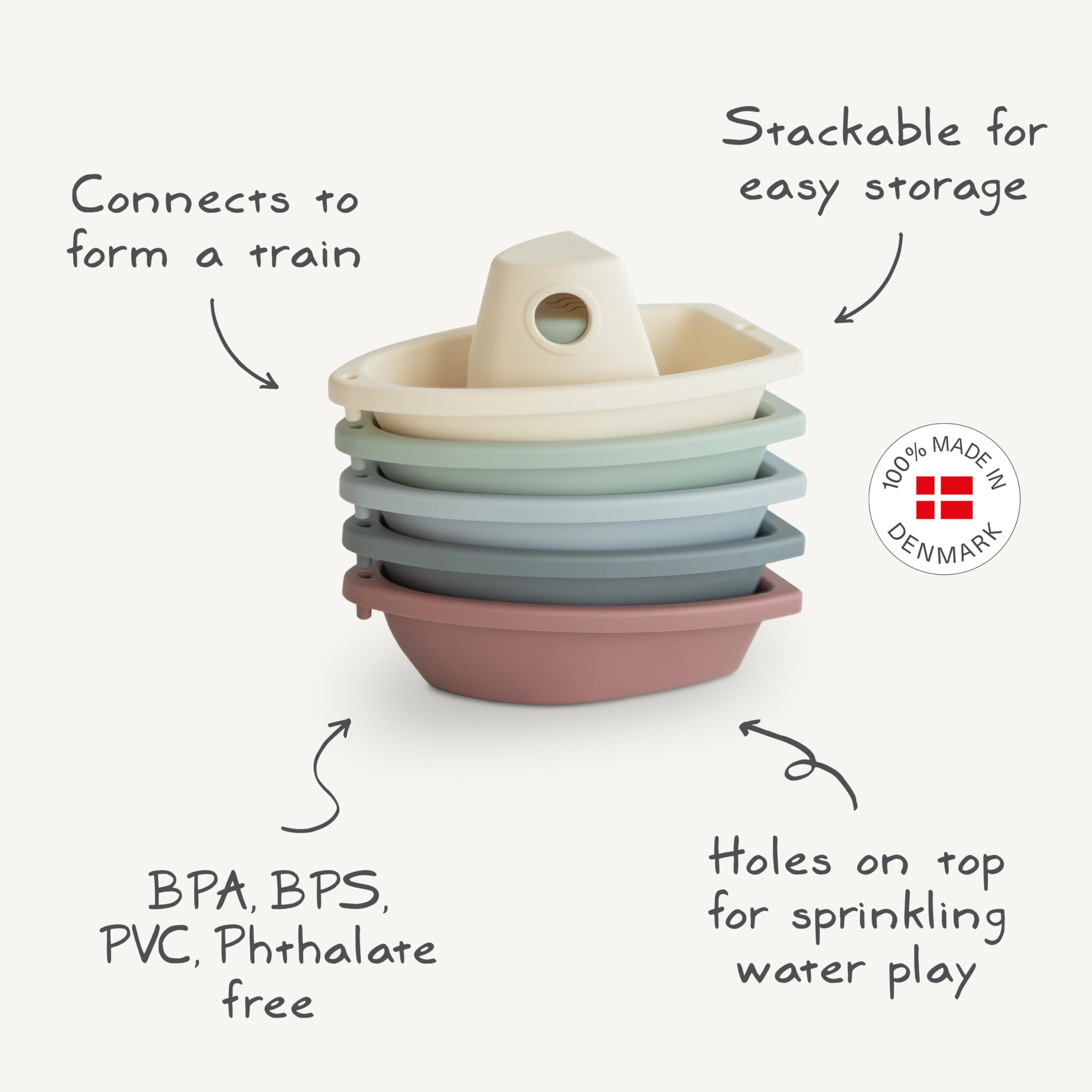 mushie Stackable Bath Boats (Petal) – Set of 5 Floating Bath Toys for Toddlers, BPA-Free, Made in Denmark