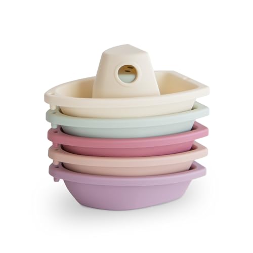 mushie Stackable Bath Boats (Petal) – Set of 5 Floating Bath Toys for Toddlers, BPA-Free, Made in Denmark