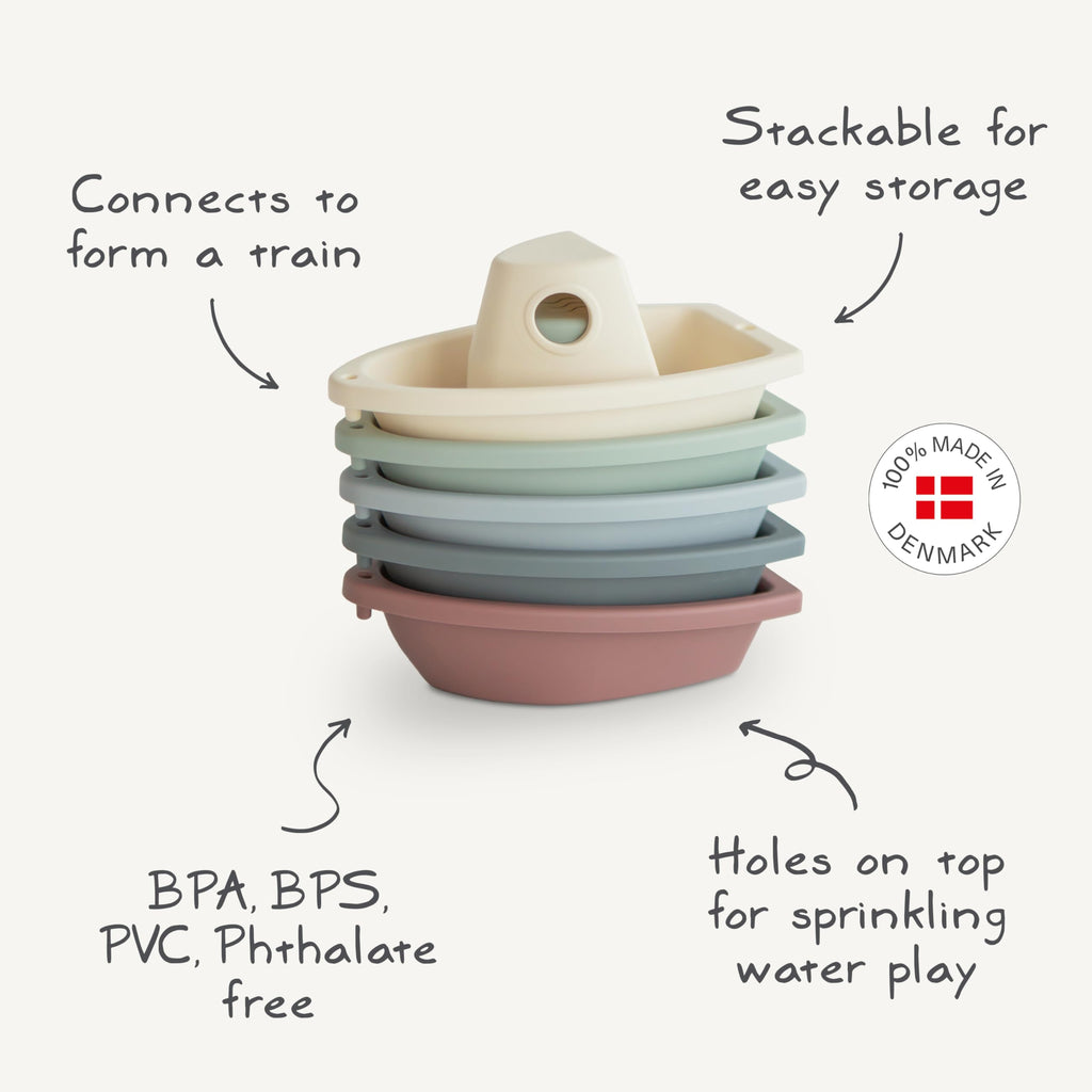 mushie Stackable Bath Boats (Rustic) – Set of 5 Floating Bath Toys for Babies & Toddlers