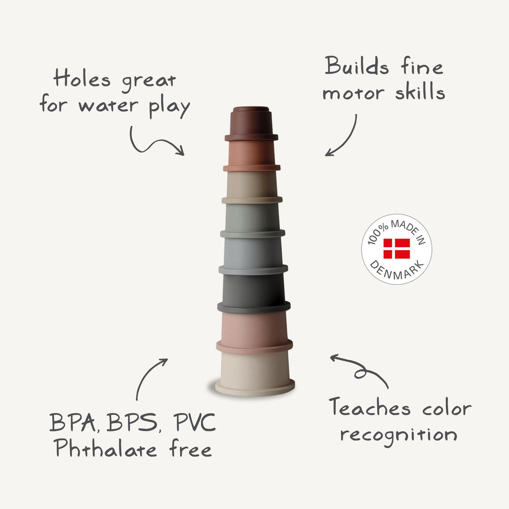 Mushie Stacking Cups (Forest) - 8-Piece Set | Non-Toxic, BPA-Free, Made in Denmark
