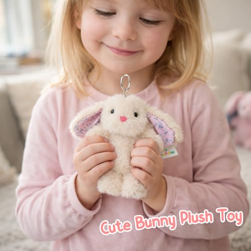 Mushymallow Beige Bunny Stuffed Animal Keychain – 7-Inch Soft Plush Rabbit for Backpacks