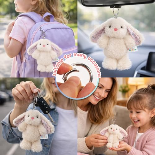 Mushymallow Beige Bunny Stuffed Animal Keychain – 7-Inch Soft Plush Rabbit for Backpacks