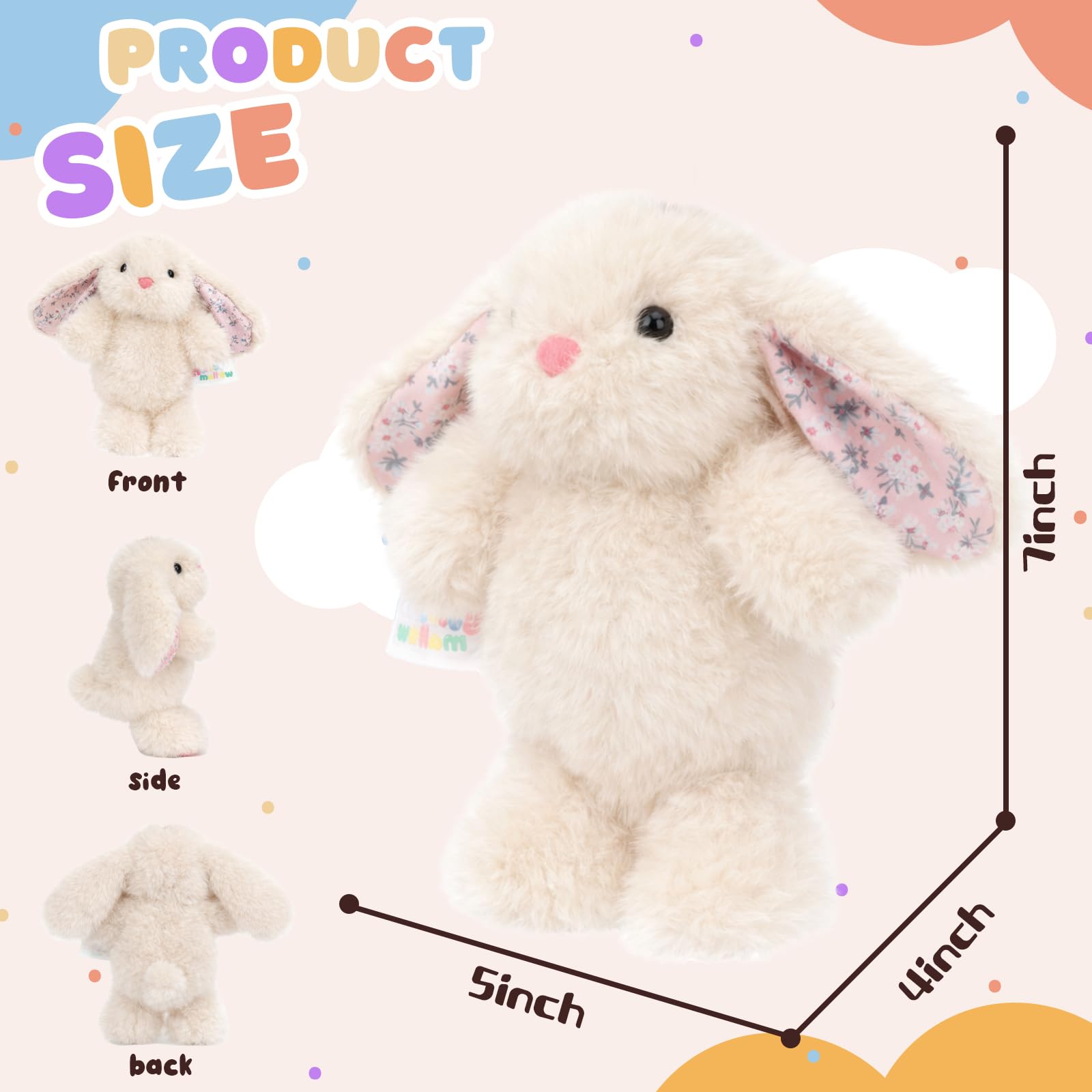 Mushymallow Beige Bunny Stuffed Animal Keychain – 7-Inch Soft Plush Rabbit for Backpacks