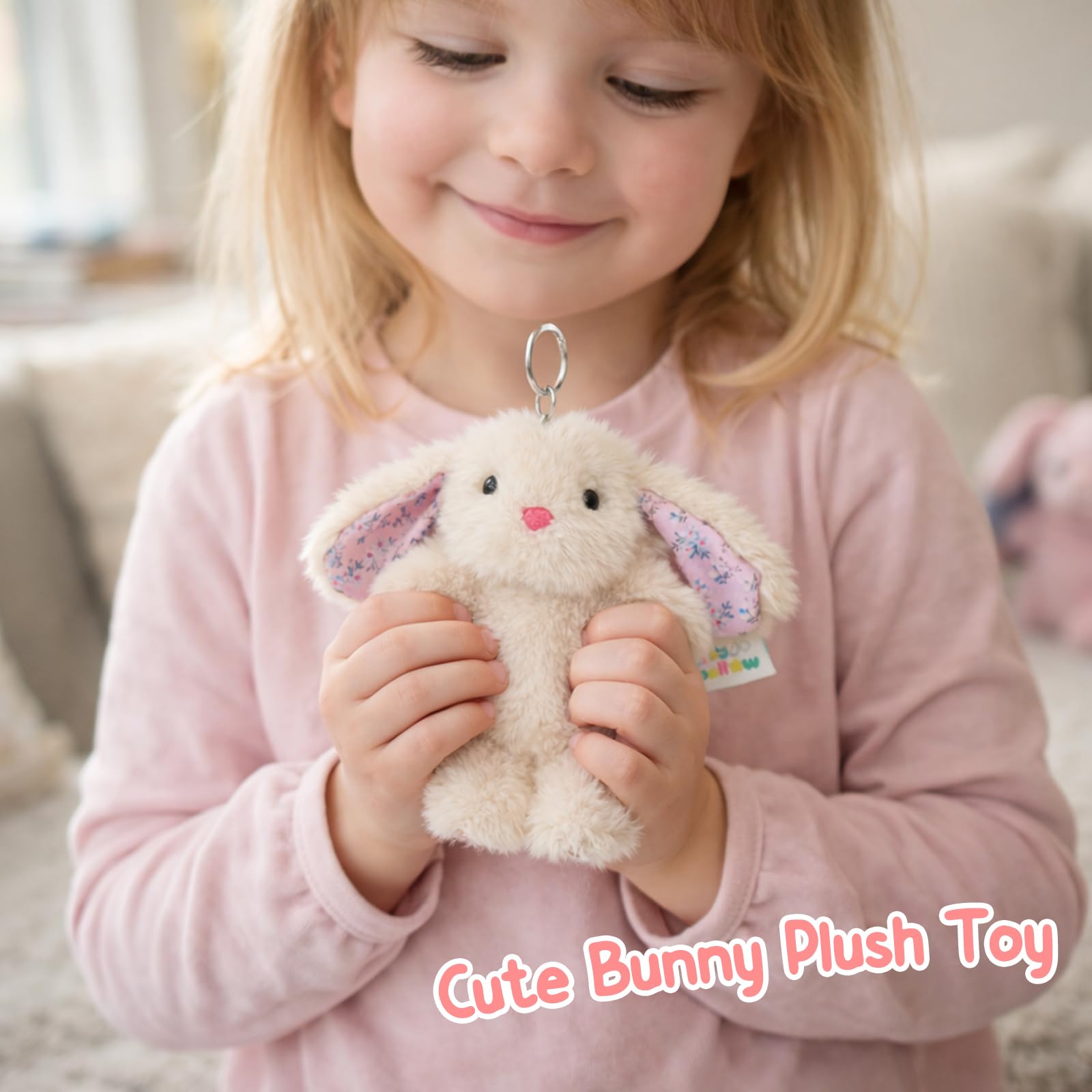 Mushymallow Beige Bunny Stuffed Animal Keychain – 7-Inch Soft Plush Rabbit for Backpacks