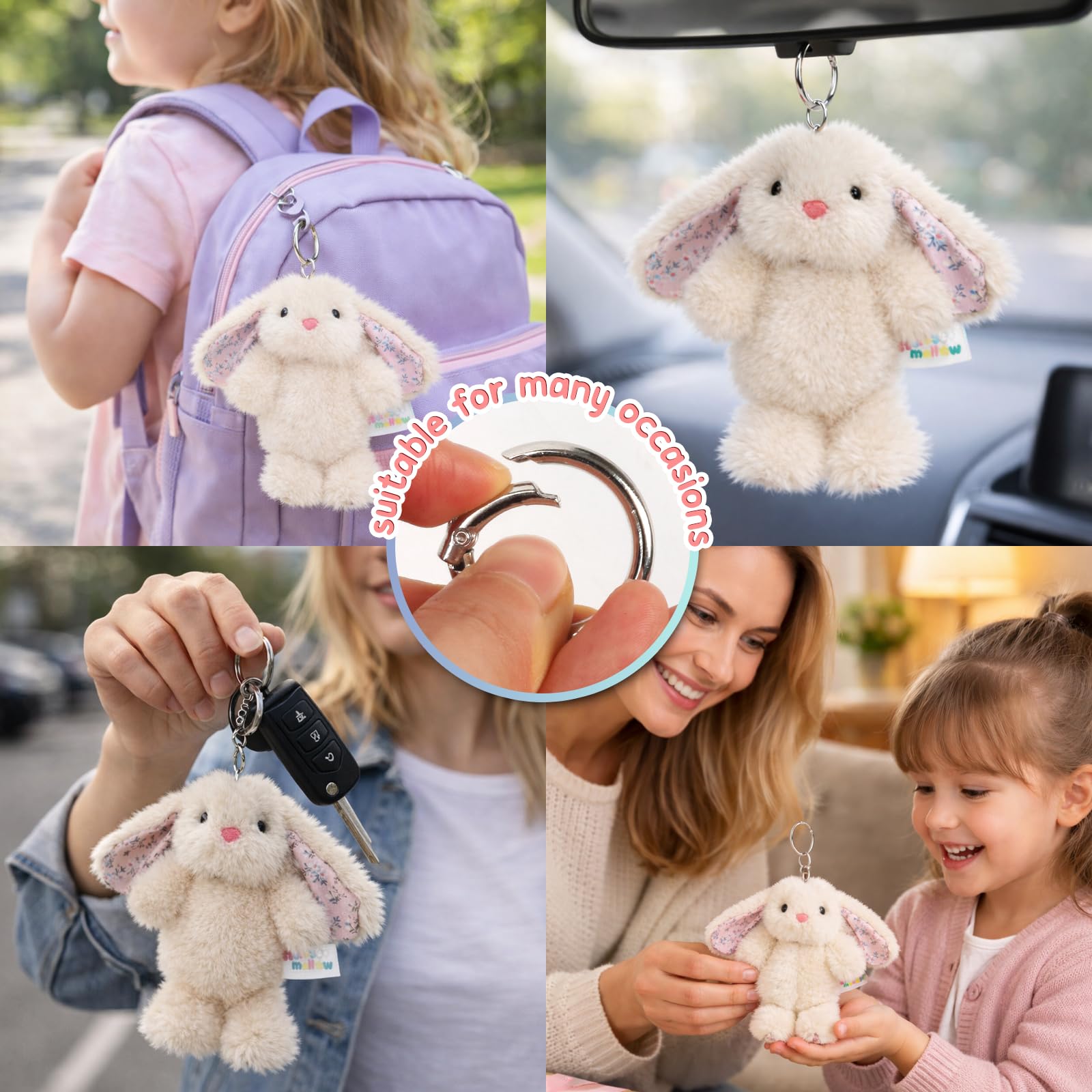 Mushymallow Beige Bunny Stuffed Animal Keychain – 7-Inch Soft Plush Rabbit for Backpacks