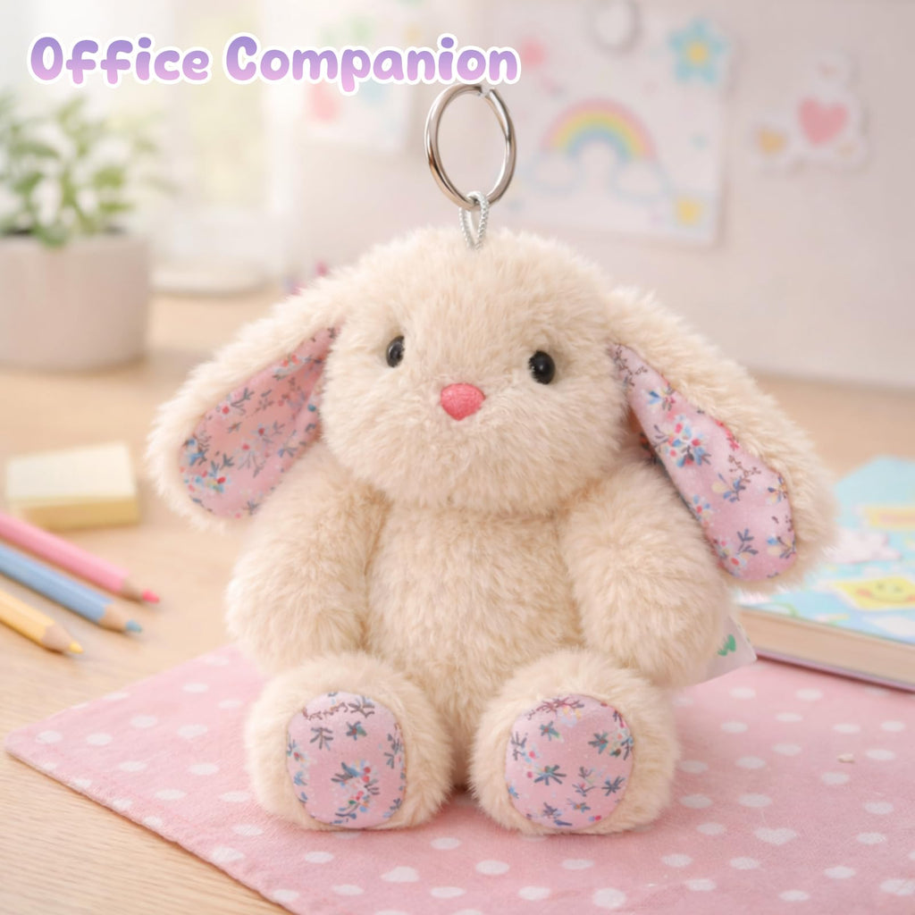 Mushymallow Beige Bunny Stuffed Animal Keychain – 7-Inch Soft Plush Rabbit for Backpacks