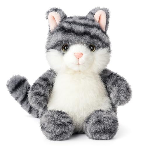 Mushymallow Gray Squeaky Cat Plush – Soft Palm-Sized Stuffed Animal for Stress Relief