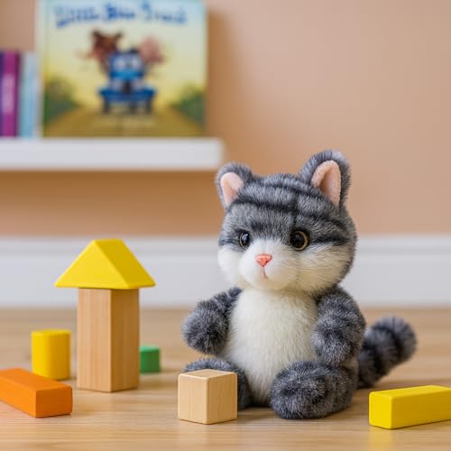 Mushymallow Gray Squeaky Cat Plush – Soft Palm-Sized Stuffed Animal for Stress Relief