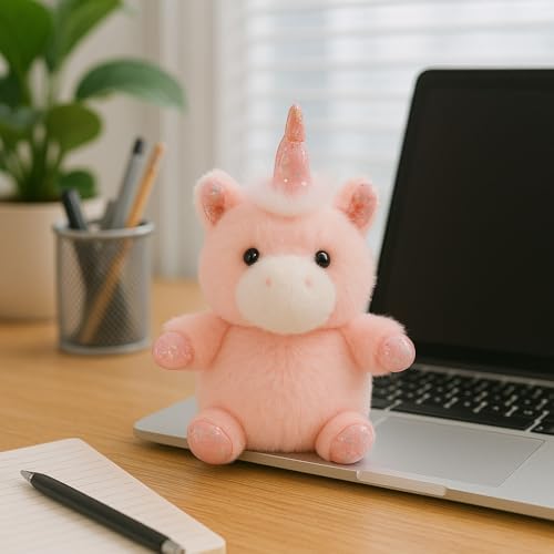 Mushymallow Pink Unicorn Plush Toy – Soft, Squeaky, Palm-Sized Stress Relief for Kids and Adults