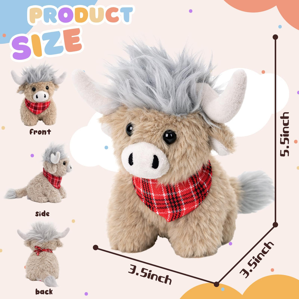 Mushymallow Sitting Highland Cow Plush Toy - Soft Gray Stuffed Animal, Cuddly Gift for Kids and Toddlers