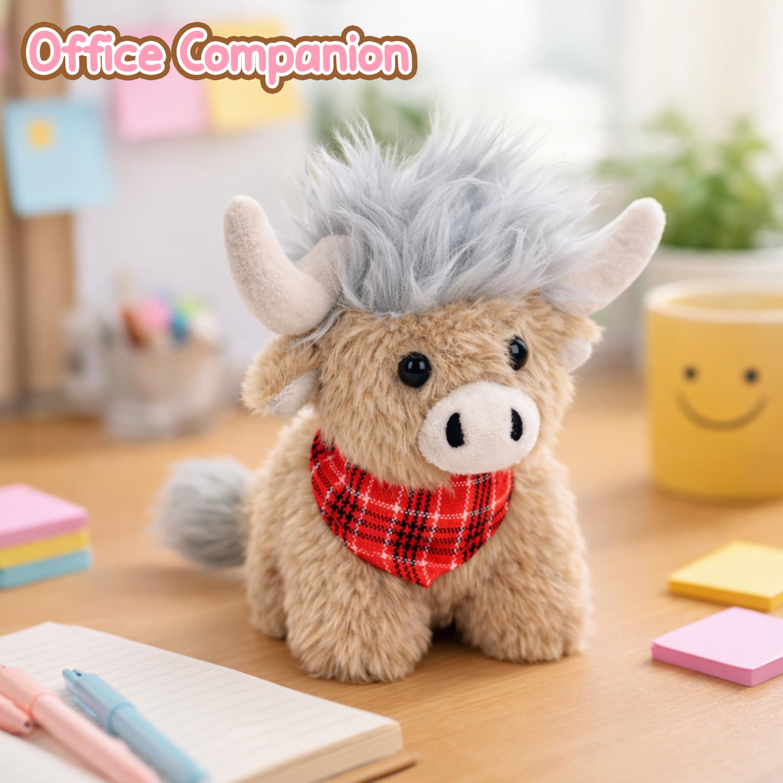 Mushymallow Sitting Highland Cow Plush Toy - Soft Gray Stuffed Animal, Cuddly Gift for Kids and Toddlers