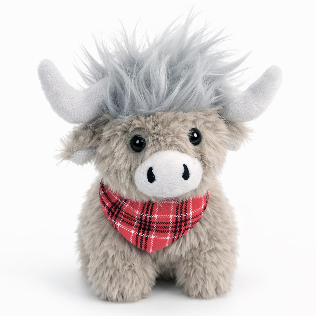 Mushymallow Sitting Highland Cow Plush Toy - Soft Gray Stuffed Animal, Cuddly Gift for Kids and Toddlers