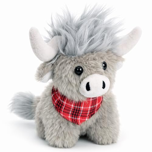 Mushymallow Sitting Highland Cow Plush Toy - Soft Gray Stuffed Animal, Cuddly Gift for Kids and Toddlers