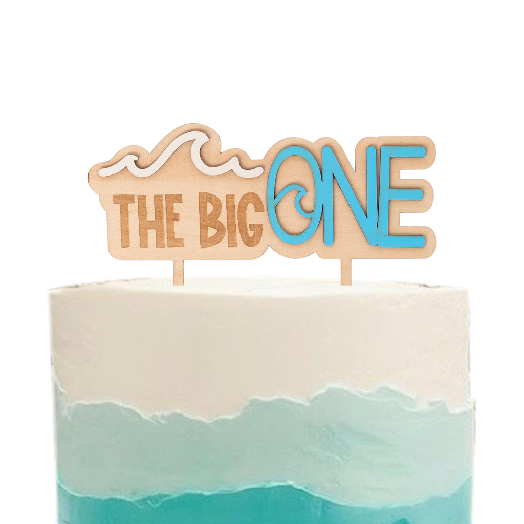 MUWEOL Wave Wooden Cake Topper for First Birthday - Surf Theme Party Decoration, 6.3x5.5 Inches