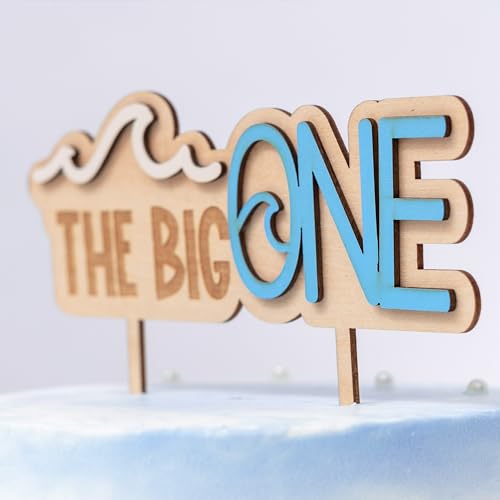 MUWEOL Wave Wooden Cake Topper for First Birthday - Surf Theme Party Decoration, 6.3x5.5 Inches