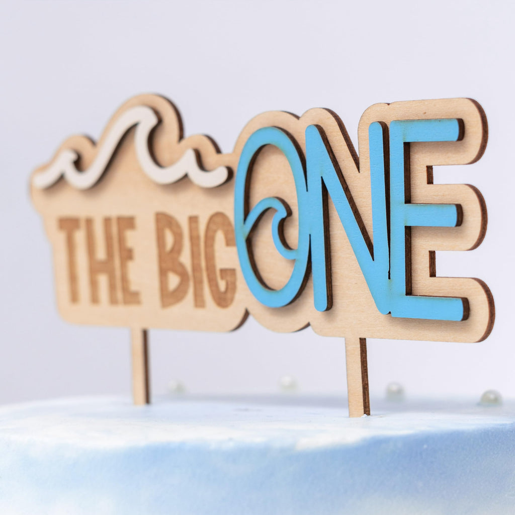 MUWEOL Wave Wooden Cake Topper for First Birthday - Surf Theme Party Decoration, 6.3x5.5 Inches