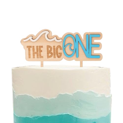 MUWEOL Wave Wooden Cake Topper for First Birthday - Surf Theme Party Decoration, 6.3x5.5 Inches