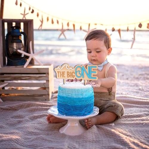 MUWEOL Wave Wooden Cake Topper for First Birthday - Surf Theme Party Decoration, 6.3x5.5 Inches