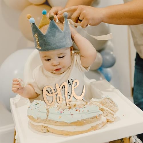 MUWEOL Wooden 'One' Cake Topper – 6x8 Inch First Birthday Decoration, Smash Cake Prop