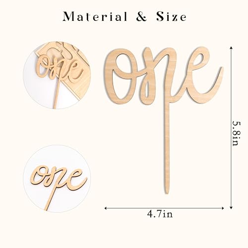 MUWEOL Wooden 'One' Cake Topper – 6x8 Inch First Birthday Decoration, Smash Cake Prop