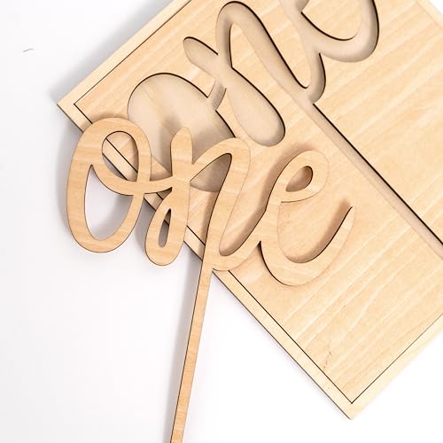 MUWEOL Wooden 'One' Cake Topper – 6x8 Inch First Birthday Decoration, Smash Cake Prop
