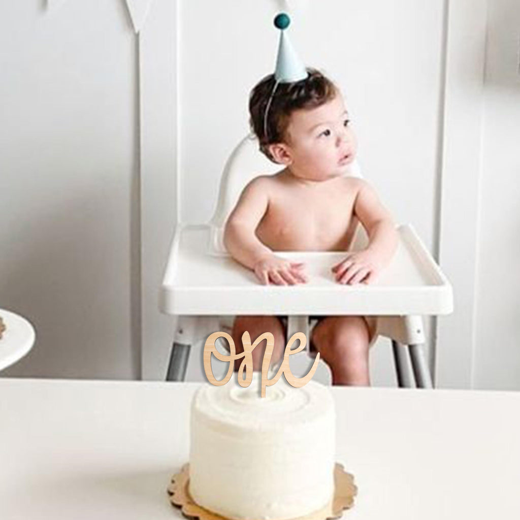 MUWEOL Wooden 'One' Cake Topper – 6x8 Inch First Birthday Decoration, Smash Cake Prop