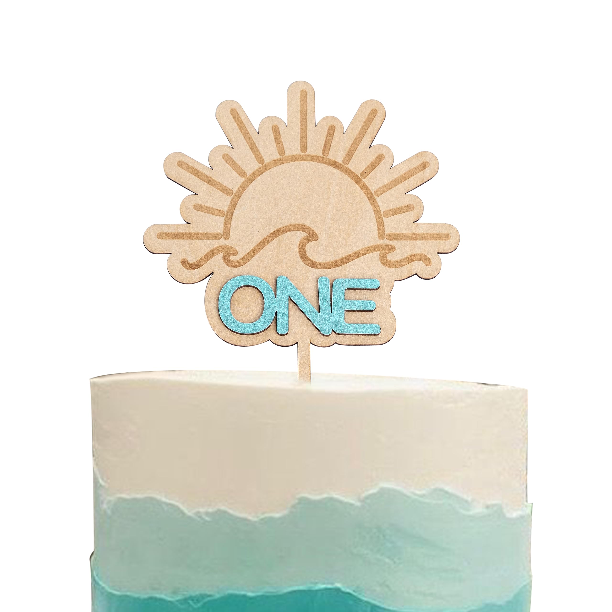 MUWEOL Wooden Wave Surf Cake Topper for First Birthday – Handmade Party Decoration