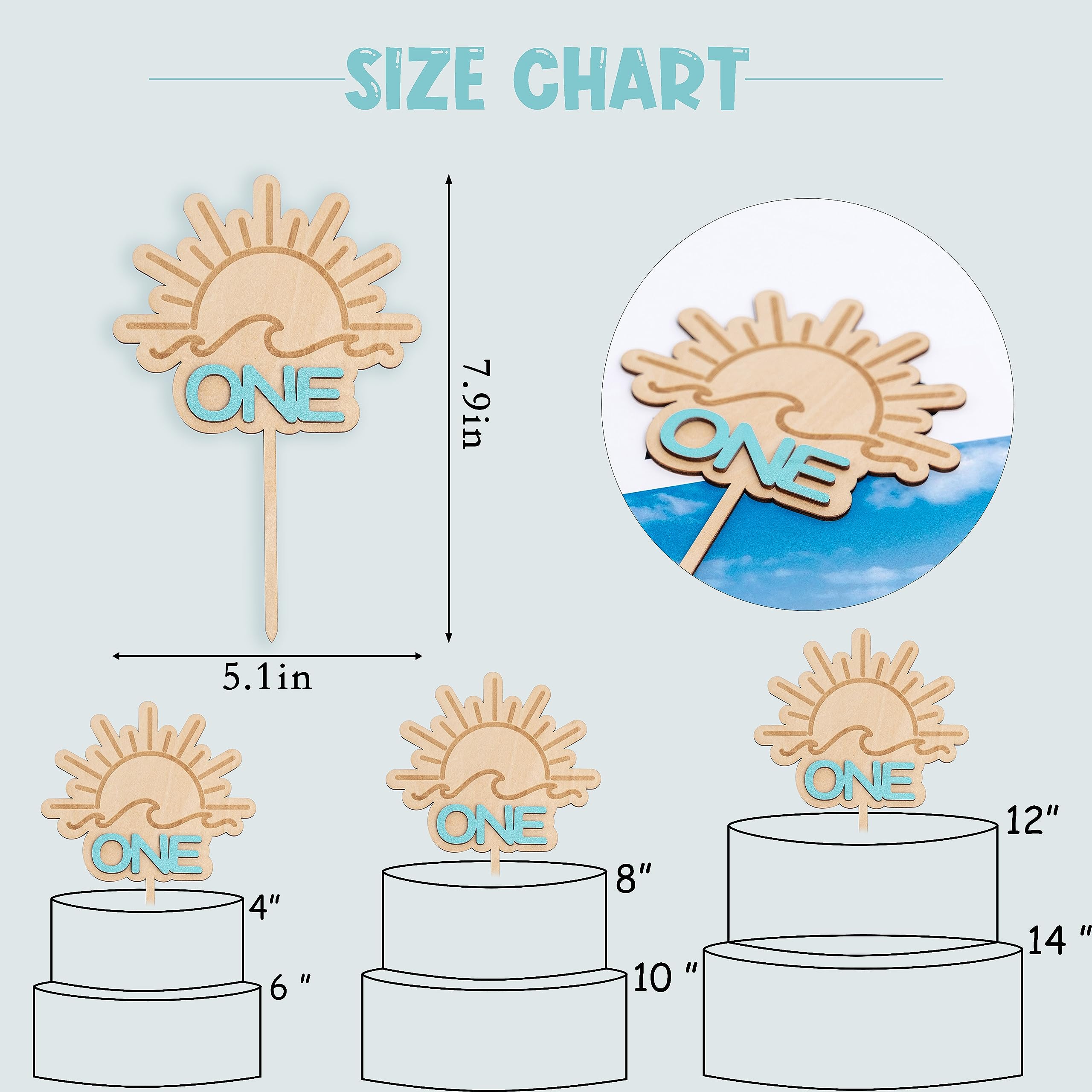 MUWEOL Wooden Wave Surf Cake Topper for First Birthday – Handmade Party Decoration