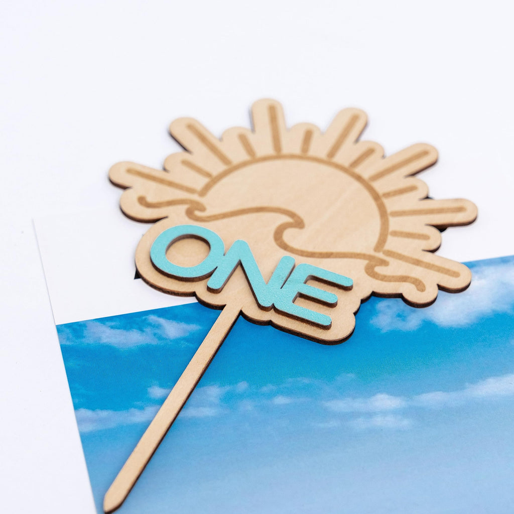MUWEOL Wooden Wave Surf Cake Topper for First Birthday – Handmade Party Decoration