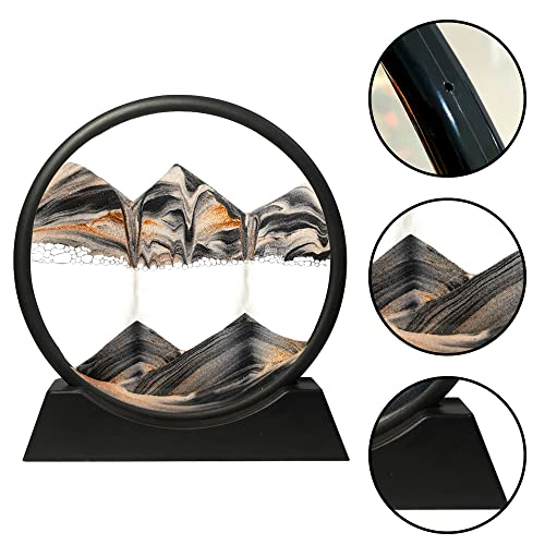 Muyan 7-Inch Moving Sand Art Picture – Calming 3D Sandscape Desk Decor (Black)