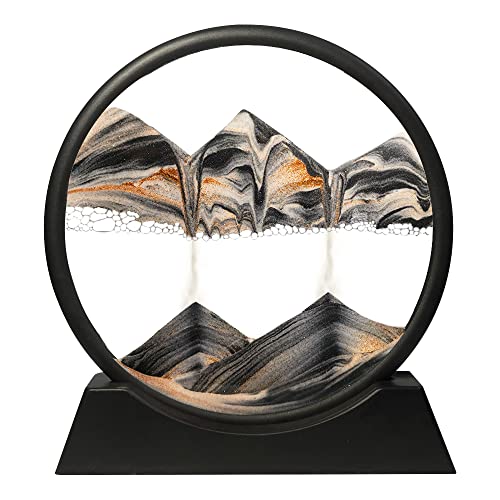 Muyan 7-Inch Moving Sand Art Picture – Calming 3D Sandscape Desk Decor (Black)