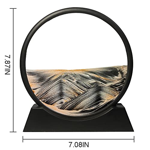 Muyan 7-Inch Moving Sand Art Picture – Calming 3D Sandscape Desk Decor (Black)