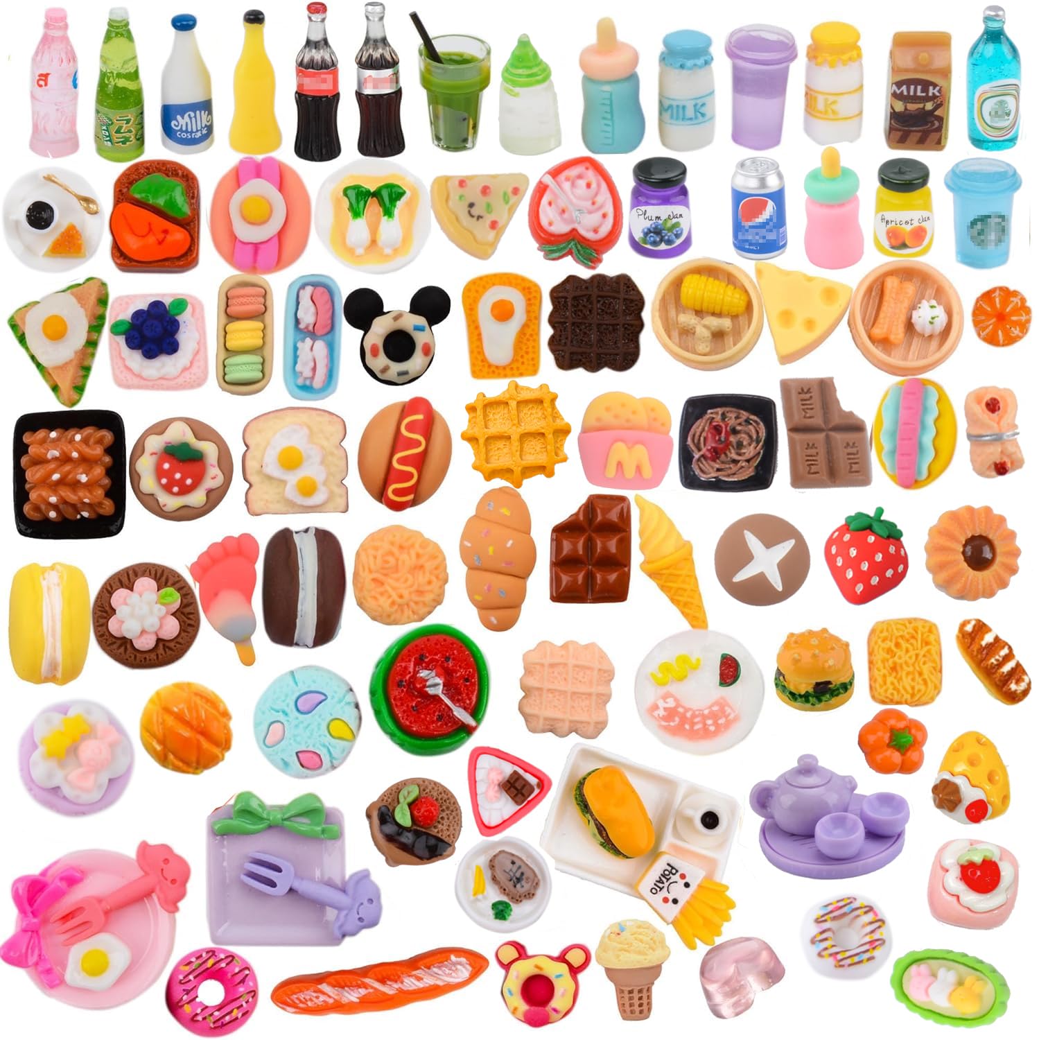 MUYIZI 100-Piece Miniature Food Set – Resin Dollhouse Accessories for Pretend Play & Crafts