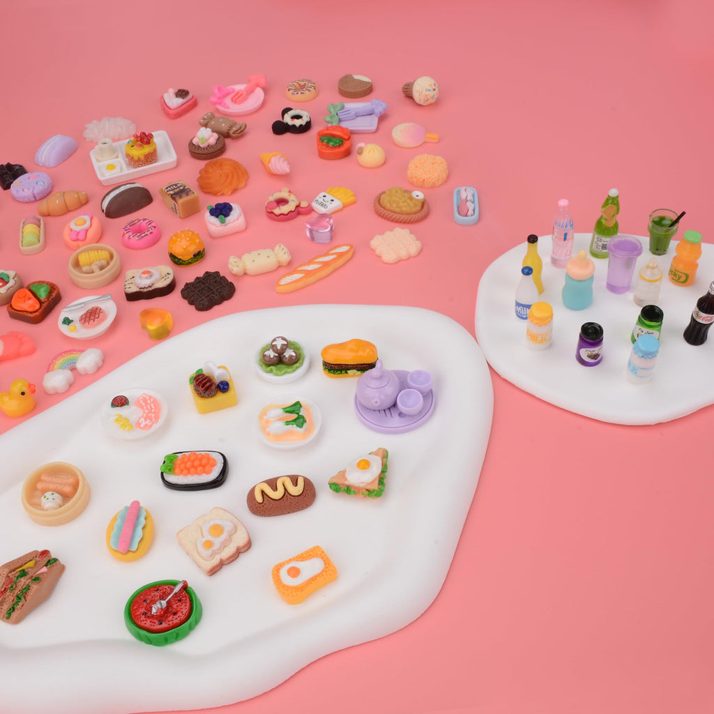 MUYIZI 100-Piece Miniature Food Set – Resin Dollhouse Accessories for Pretend Play & Crafts