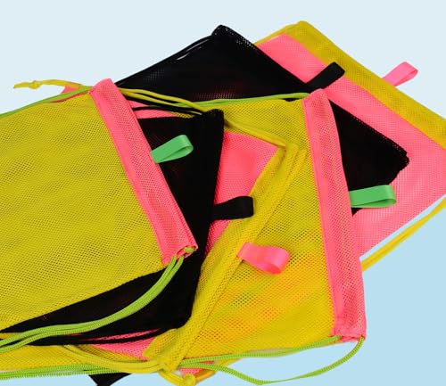 MUYIZI 2-Pack Mesh Beach Bags for Kids and Adults – Quick-Dry, Sand-Free Drawstring Backpack (Black)