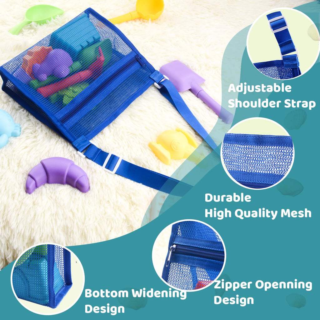 MUYIZI 3-Pack Mesh Beach Bags for Shell Collecting – Quick-Dry Nylon, Adjustable Strap