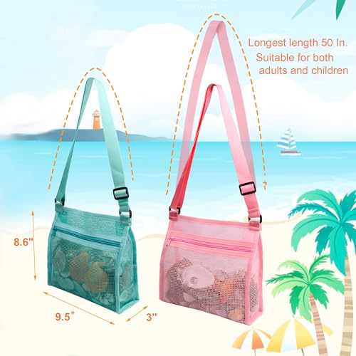 MUYIZI 3-Pack Mesh Beach Shell Bag – Quick-Dry, Adjustable Strap, Zippered Bag for Shell Collecting, Sand Toys, and Beach Essentials